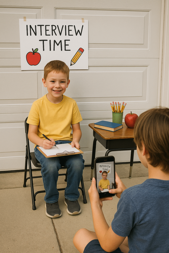 Sidewalk Interview Booth with School Questions