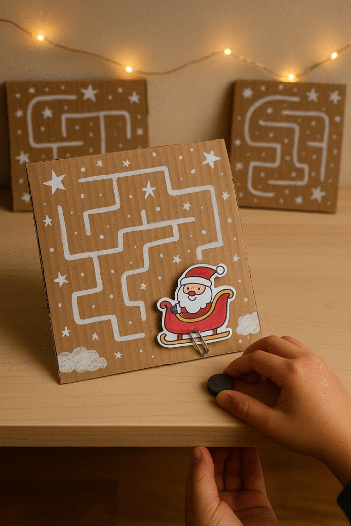 Magnetic Santa Sleigh Maze (DIY on cardboard)