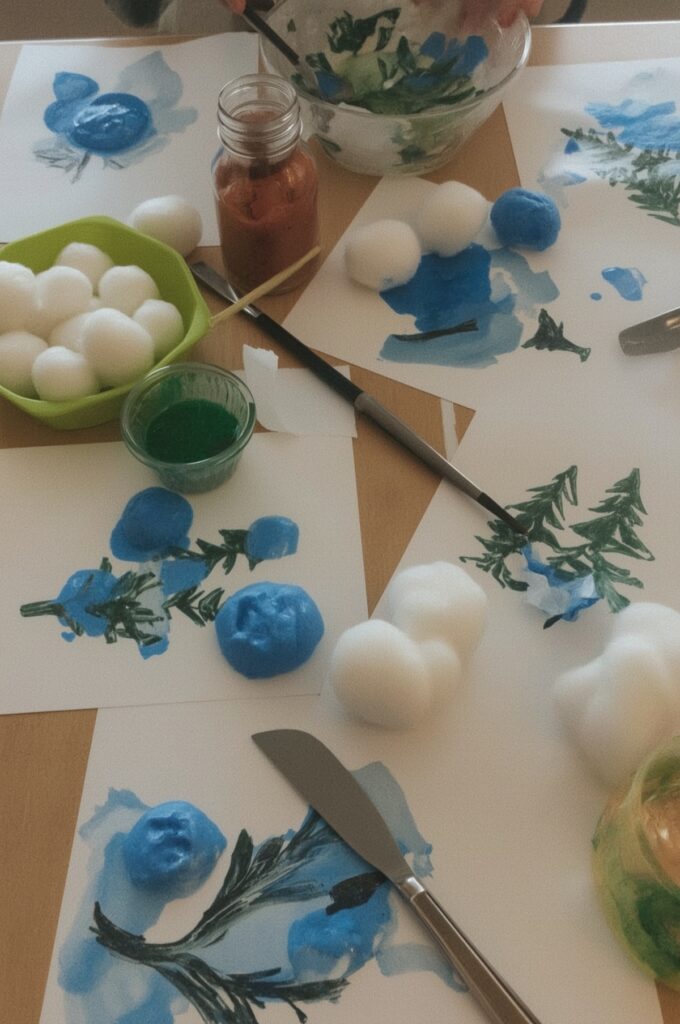 Winter Painting with Cotton Balls