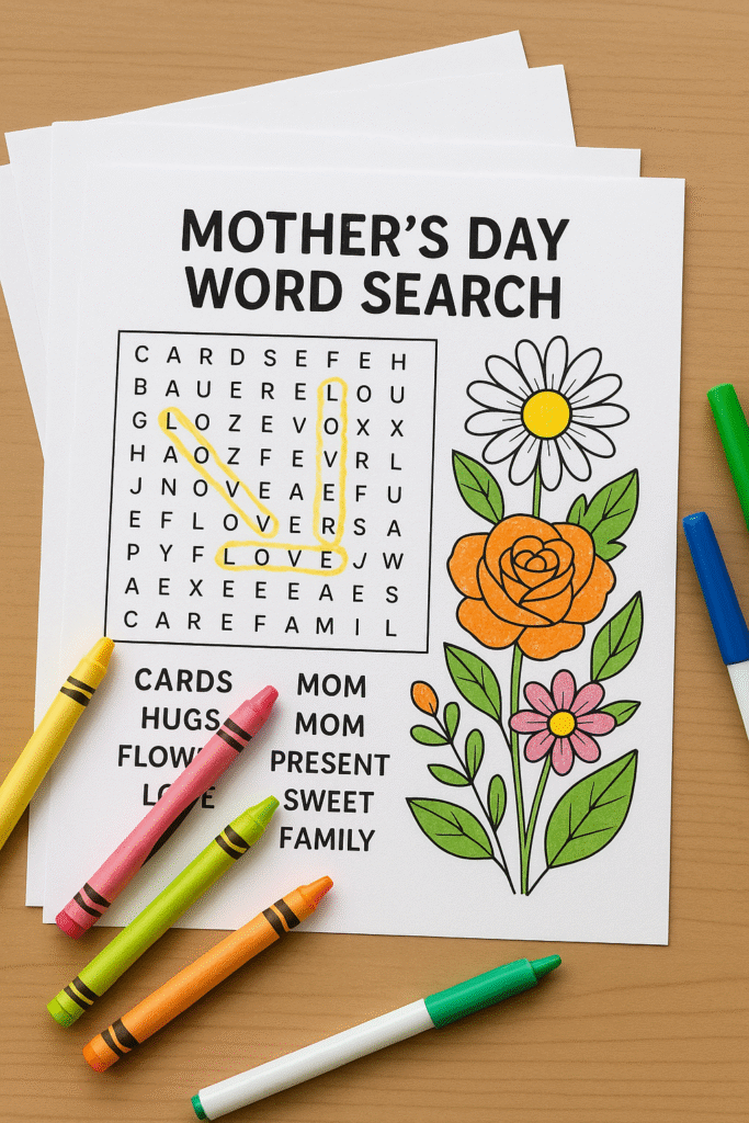 Mother’s Day Word Search or Coloring Page