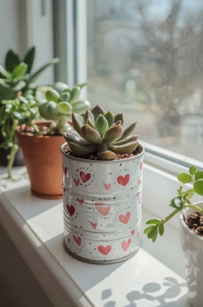 Small Succulent in a Decorated Tin