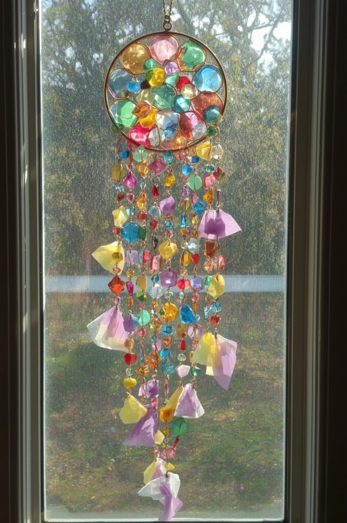 Sun Catcher with Beads and Tissue Paper