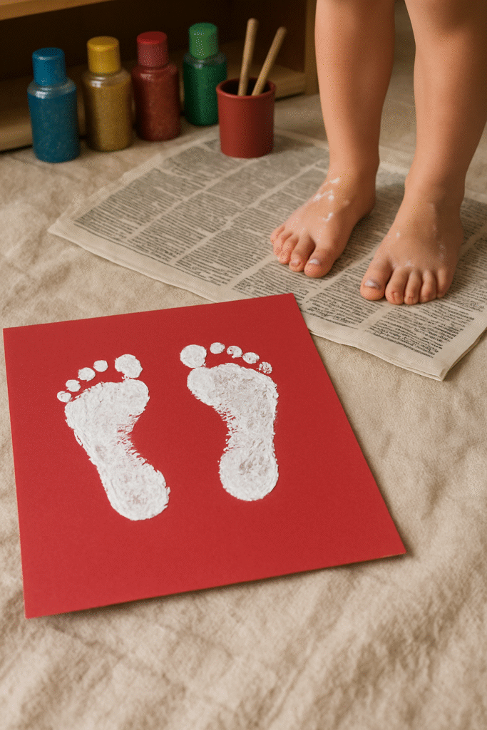 Snowy Footprint Art with White Paint