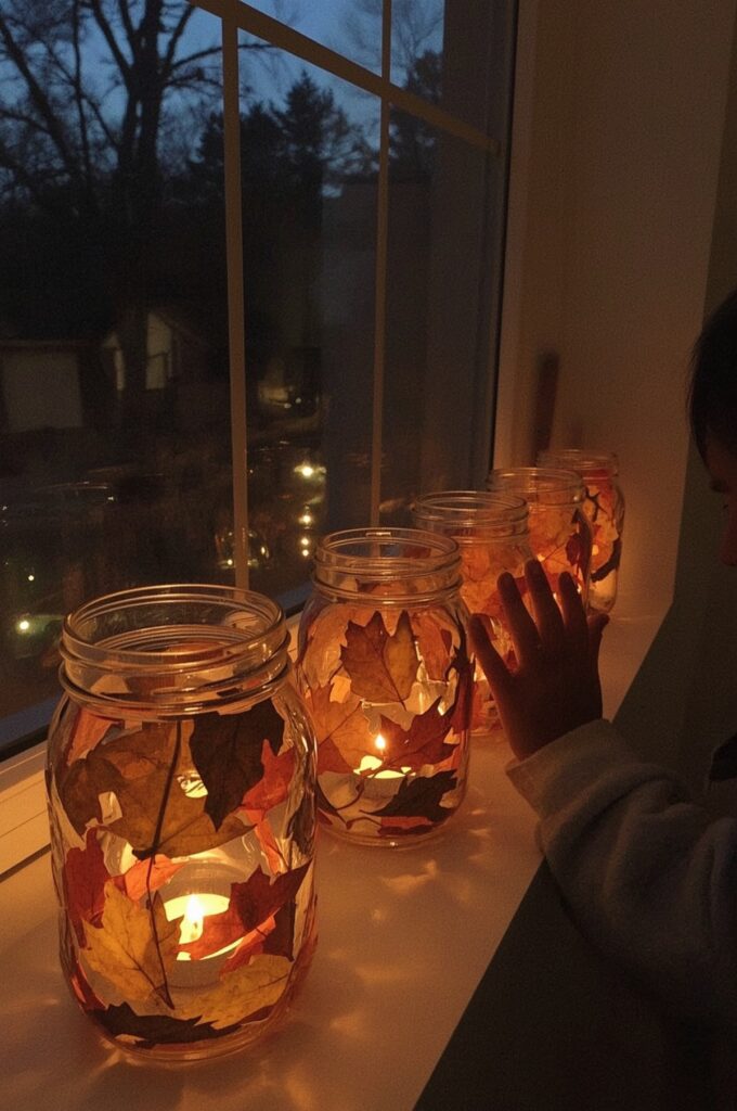 Mason Jar Leaf Lanterns
