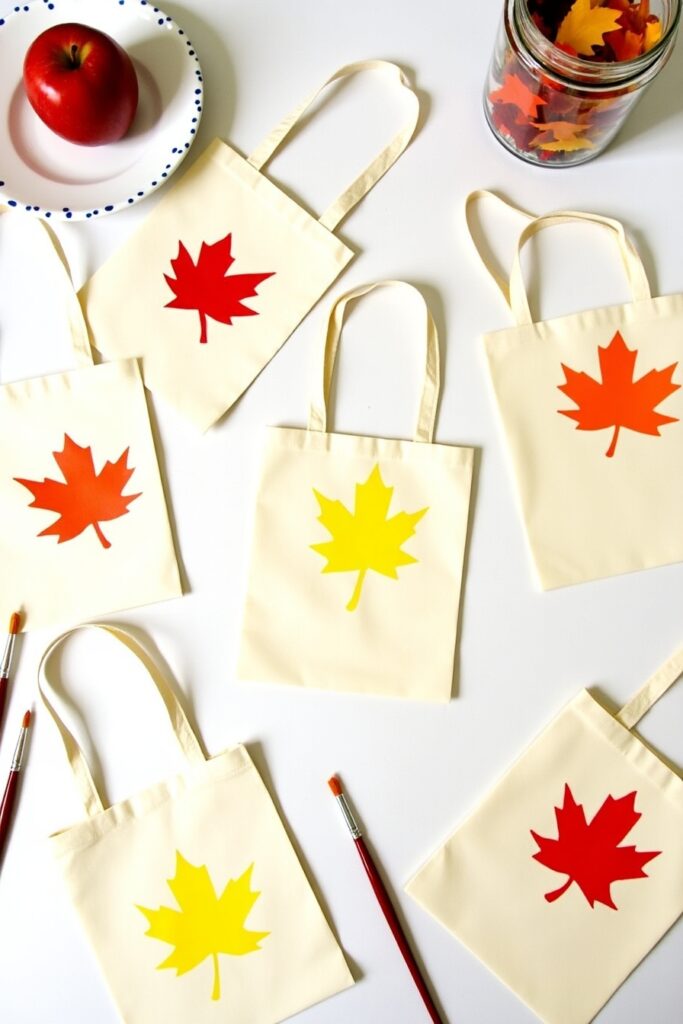 Leaf-Stamped Trick-or-Treat Bags