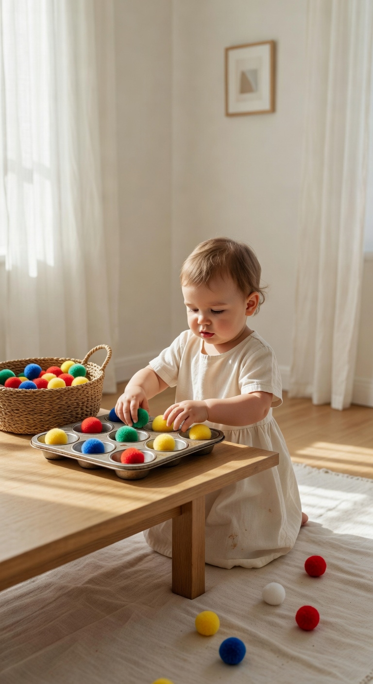 sort pom poms by color