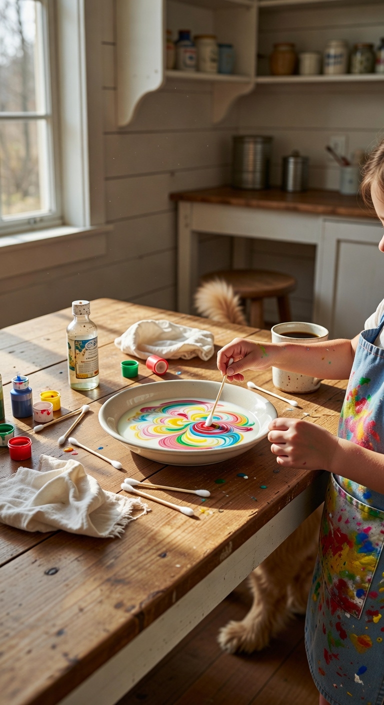swirling rainbow milk art