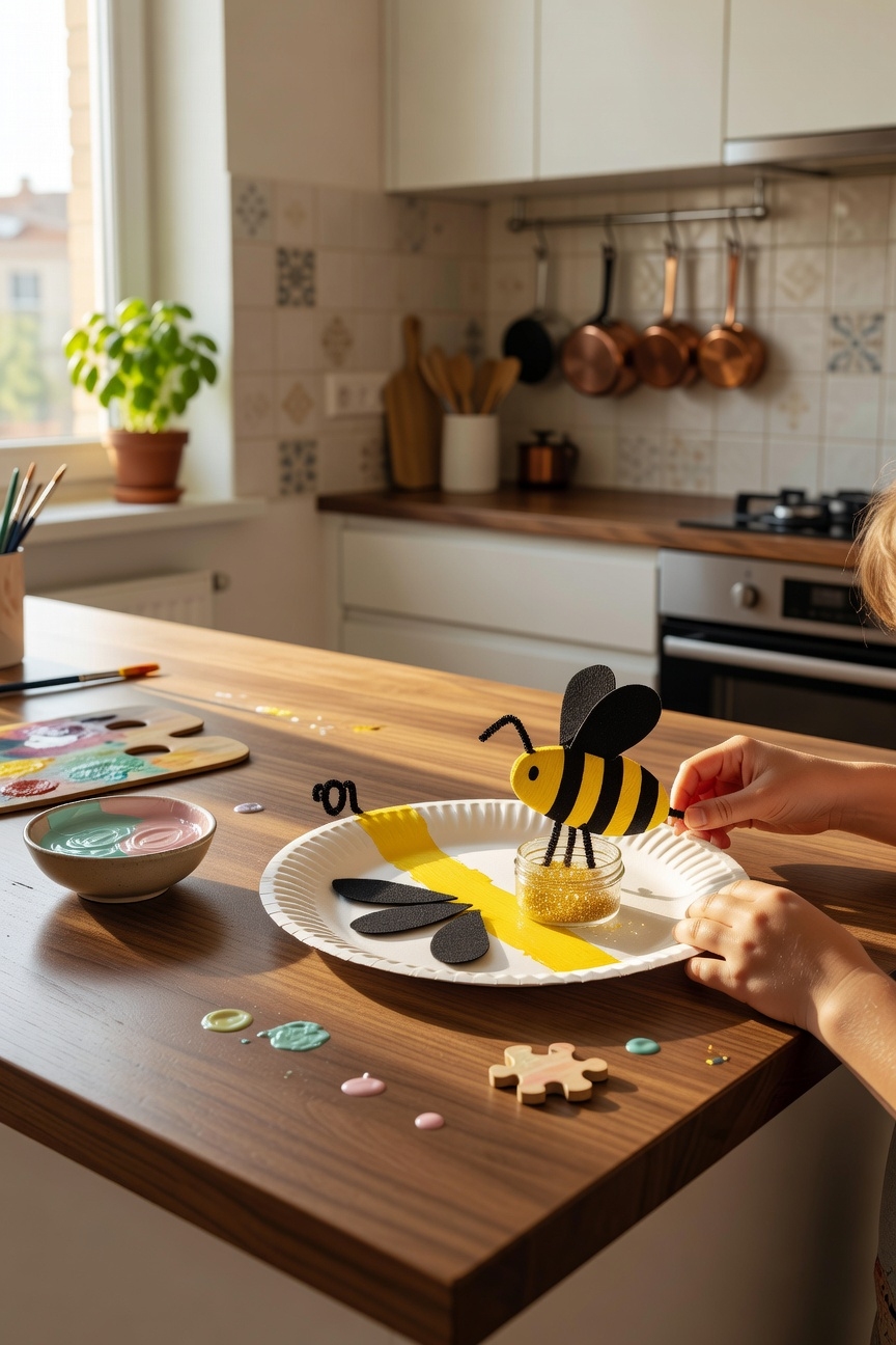 buzzing paper plate bee