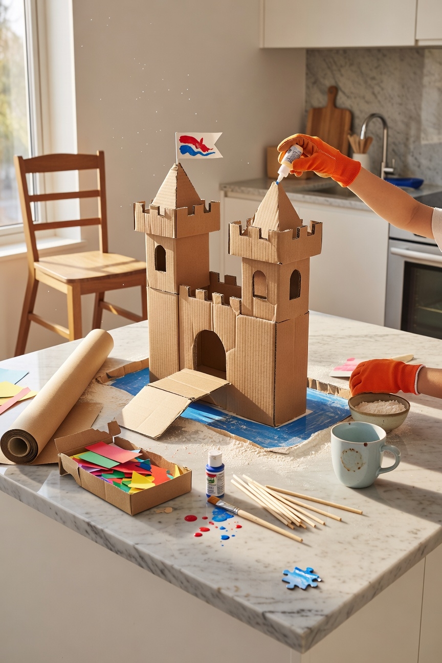 cardboard castle with moat