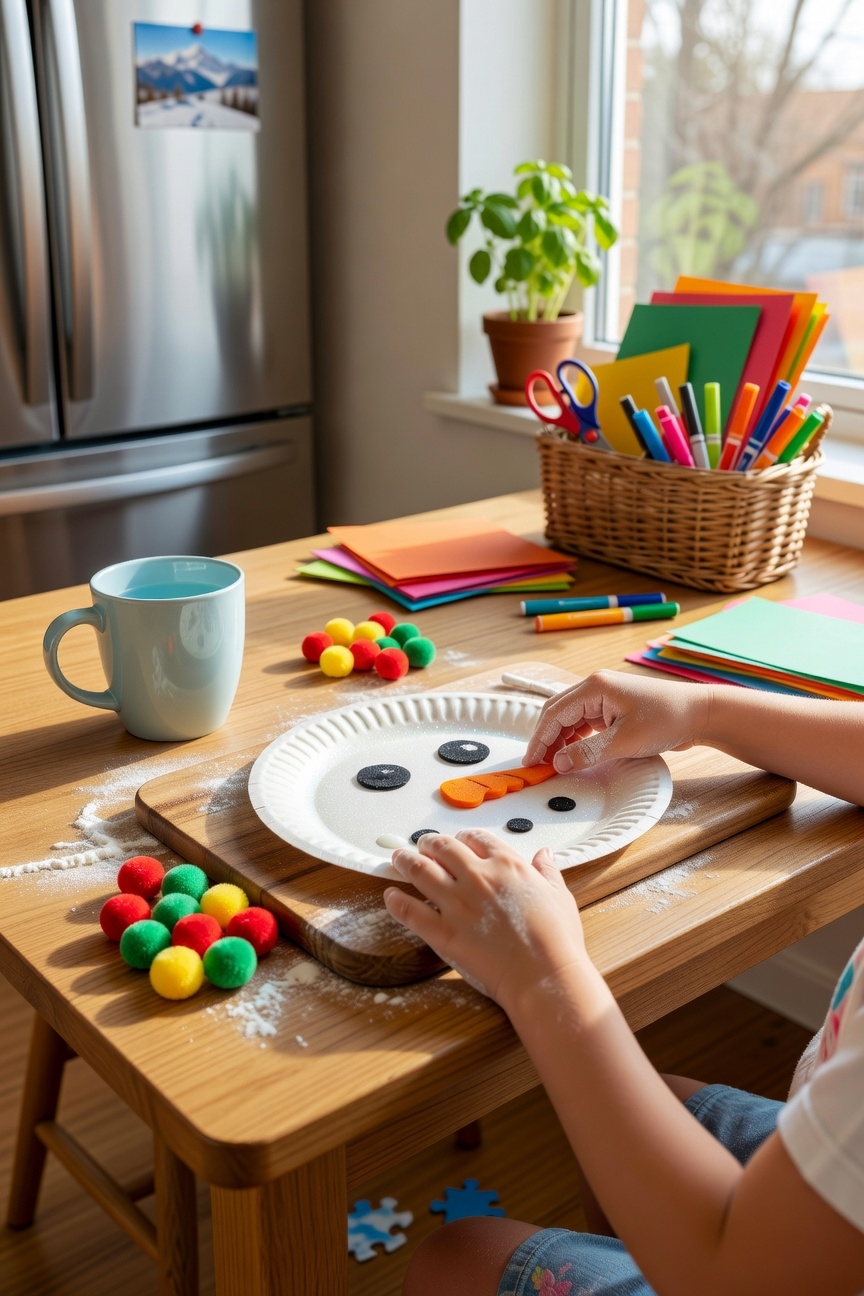 cheerful paper plate snowman
