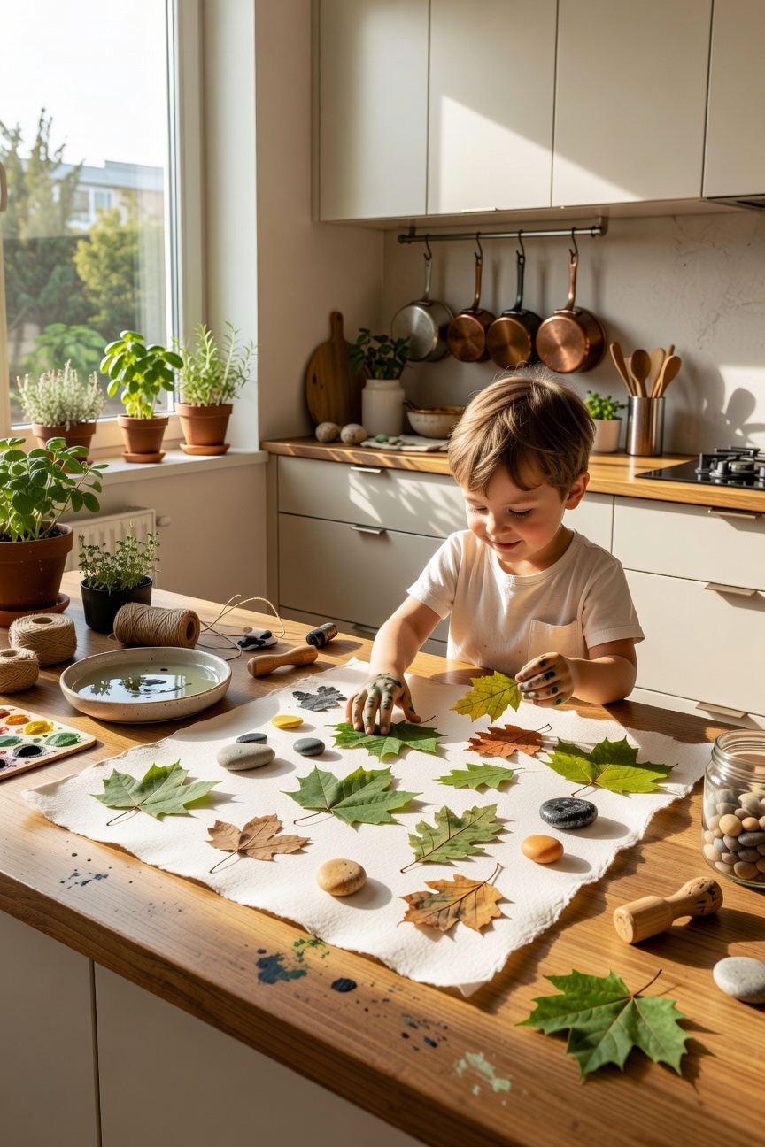 leaf print collage creation activity