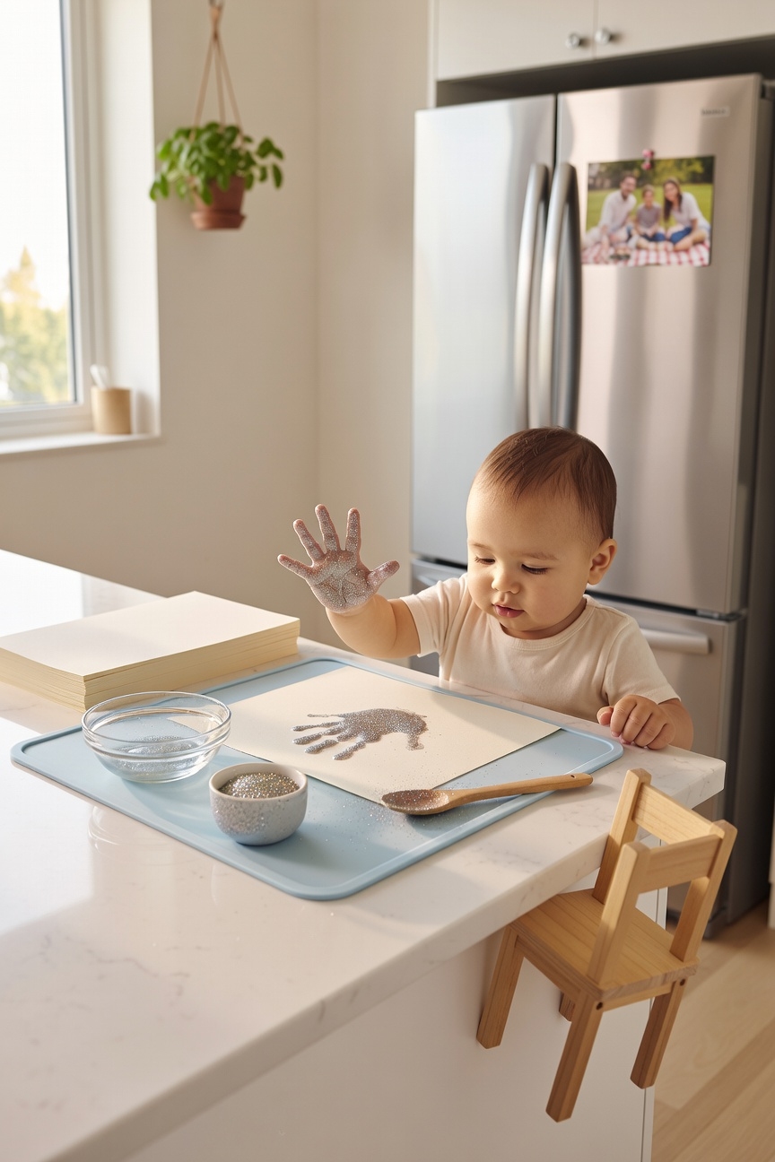 mess free glitter handprints