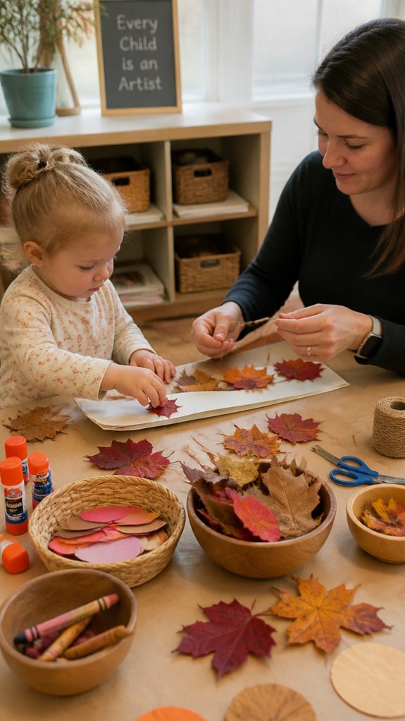 colorful pressed leaf decoration