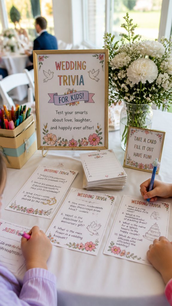 colorful wedding trivia cards