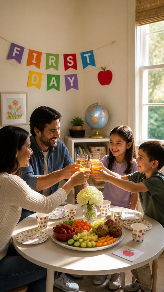 family cheer with special snacks