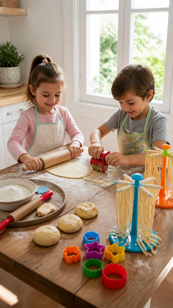 kids make pasta together