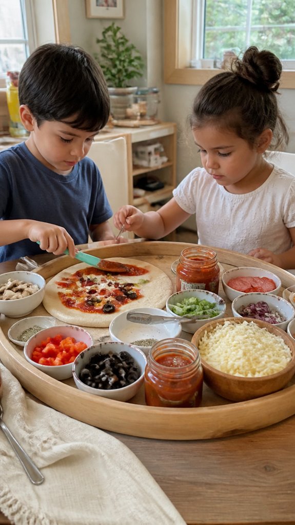 kids making personalized pizza