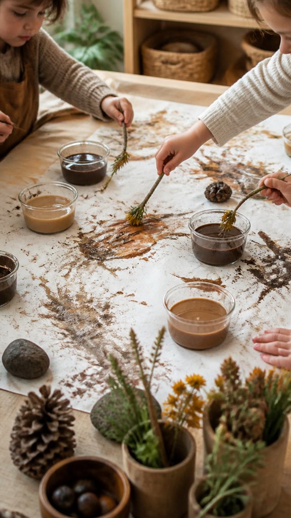mud painting with natural brushes
